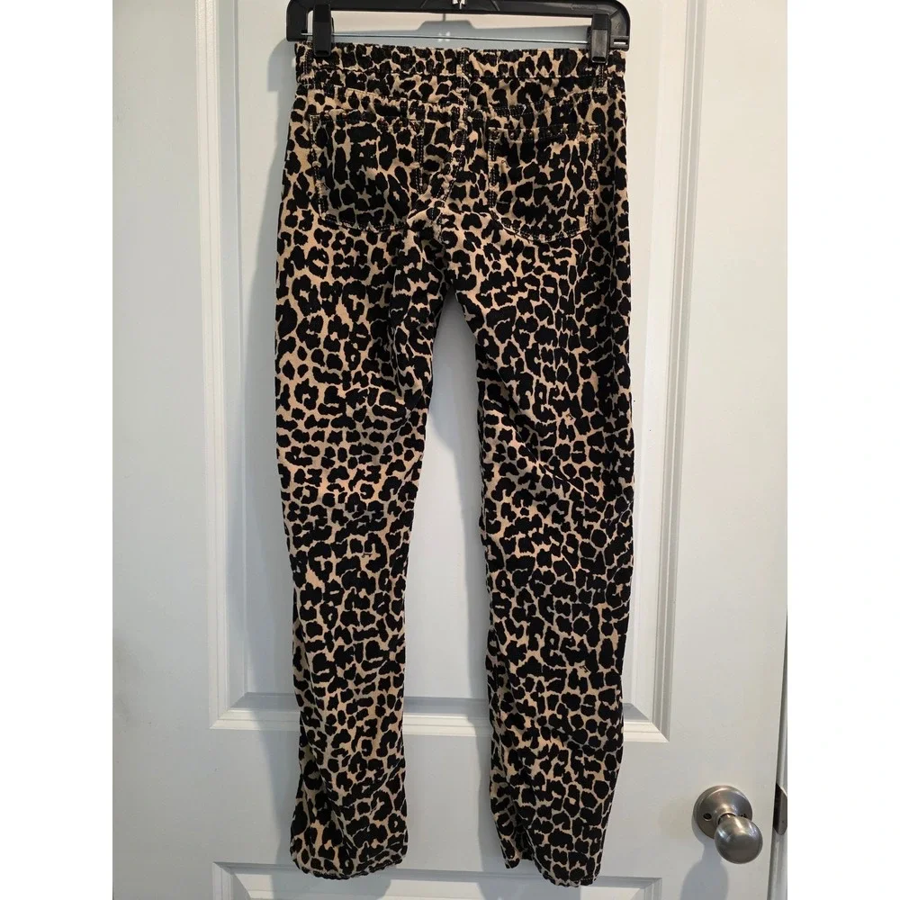 Kid's sz 14 Juicy Couture Leopard Print Corduroy Skinny Pants Black Gold Studded